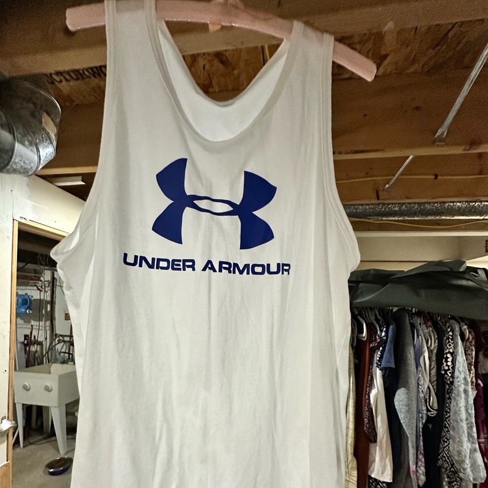 Under Armour White Tank Top with Blue Logo